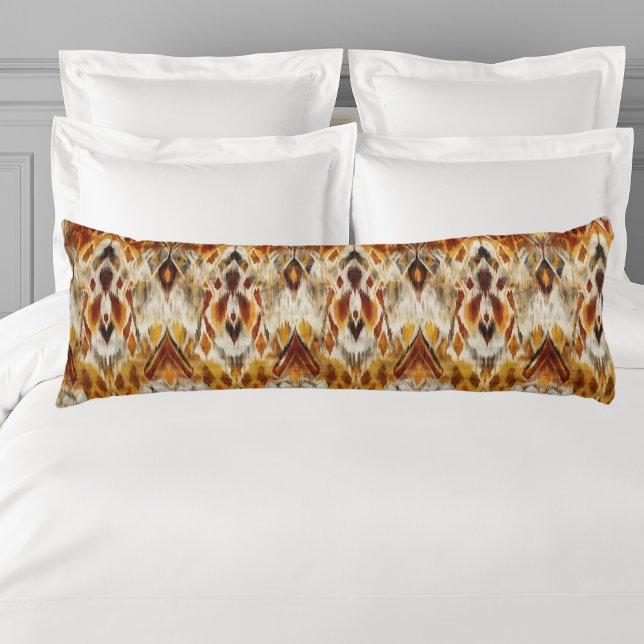 Modern Boho Neutralts Brown Orange Ikat Tribal Kroppskudde (Skapare uppladdad)