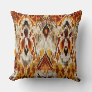 Modern Boho Neutralts Brown Orange Ikat Tribal Kudde