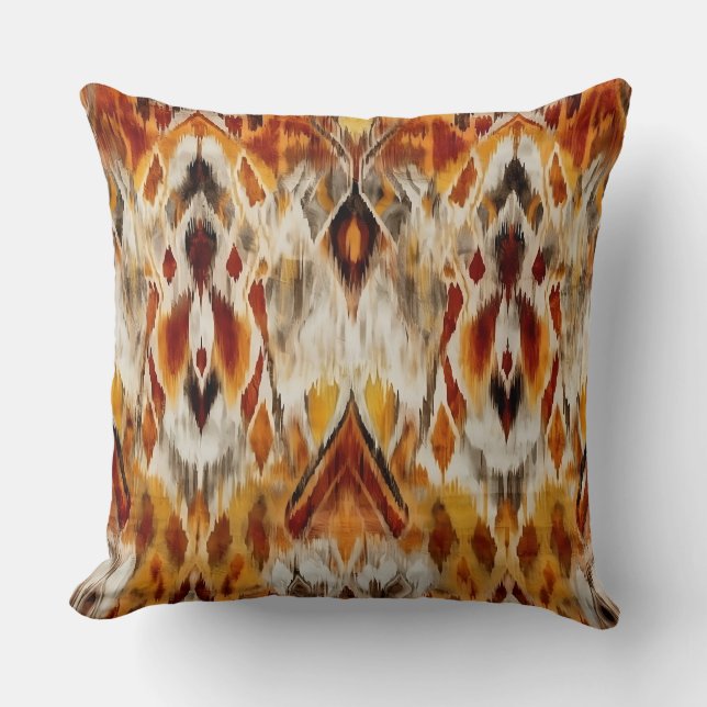 Modern Boho Neutralts Brown Orange Ikat Tribal Kudde (Framsida)