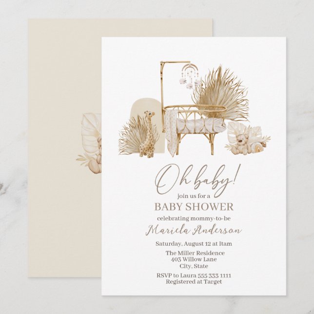 Modern Boho Nursery Mobile Baby Shower-inbjudan Inbjudningar (Fram/baksida)