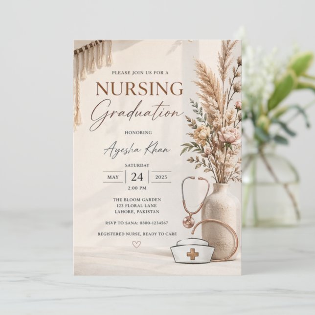 Modern Boho Nursing Graduation Invite | Geometric  Inbjudningar (Stående Fram)