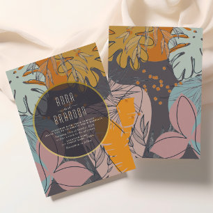 Modern Boho Orange och Svart Bröllop Inbjudningar