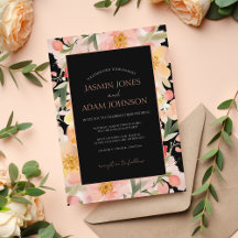 Modern Boho Orange Peach och Black Blommigt Bröllo