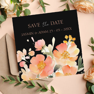 Modern Boho Orange Peach och Black Blommigt Bröllo Spara Datumet