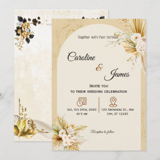 Modern Boho Pampas Grass Arch Wedding Invitation Inbjudningar