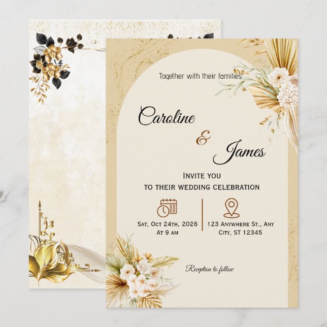 Modern Boho Pampas Grass Arch Wedding Invitation Inbjudningar (Fram/baksida)