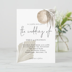 Modern Boho Pampas Grass Beige Bröllop Inbjudningar
