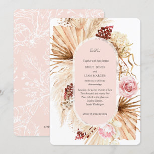 Modern Boho Pampas Grass Blommigt Arch  Rosa Inbjudningar