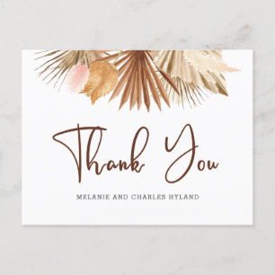 Modern Boho Pampas Grass Bröllop Tack Postcar Vykort