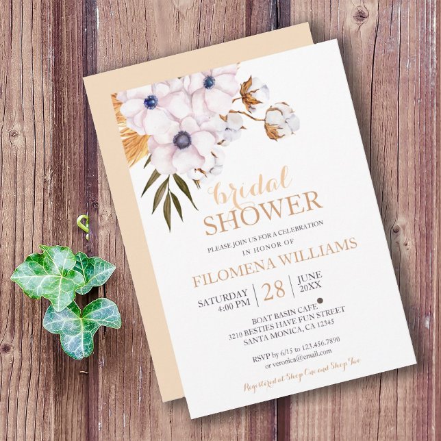 Modern Boho Pampas Grass Cotton Möhippa Inbjudningar (MODERN BOHO PAMPAS GRASS COTTON FLORAL BRIDAL SHOWER INVITATION
)