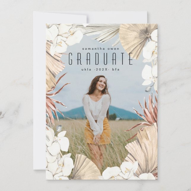 Modern Boho Pampas Grass Student Photo Universitet Meddelande (Framsida)