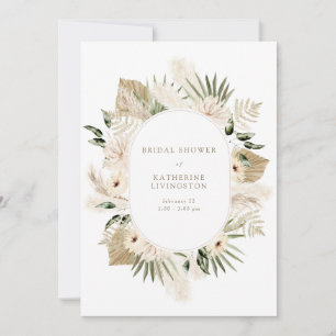 Modern Boho Pampas White & Guld Text Möhippa Inbjudningar