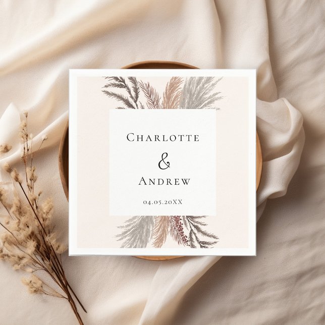 Modern Boho Pampasgras Bröllop Napkins Pappersservett (Skapare uppladdad)