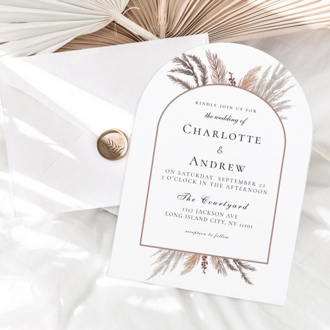 Modern Boho Pampasgras bröllopsinbjudan Inbjudningar (Modern Boho Pampasgras White Wedding Invitation)