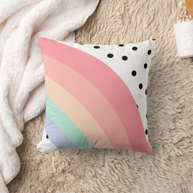 Modern Boho Pastell Regnbåge och Svarta Prickar Kudde (Filt)