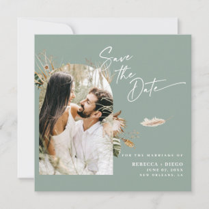 Modern Boho Photo Save Date Sage Magnetic Card
