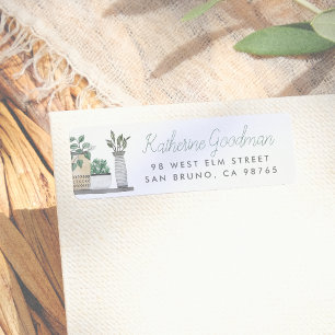 Modern Boho Plants skript Namn & Adress Returadress Etikett