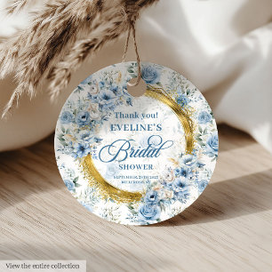 Modern Boho Pulverblå Guldglitter Vilda Blommor Gåvor Etiketter