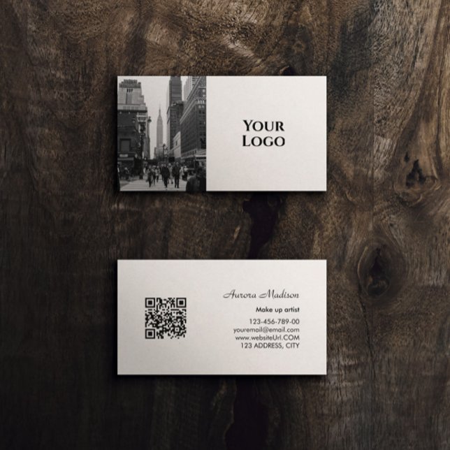 Modern Boho QR-kod, svart och vitt med foto Visitkort (Modern Boho QR Code Black and White with photo Business Card)