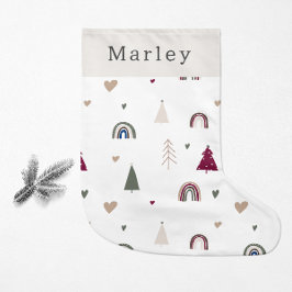 Modern Boho Rainbow and Heart Print Liten Julstrumpa