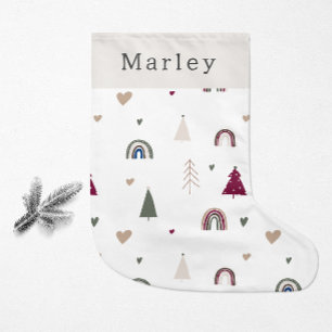 Modern Boho Rainbow and Heart Print Liten Julstrumpa