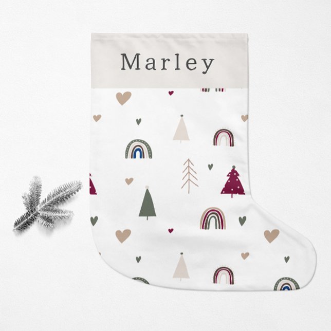Modern Boho Rainbow and Heart Print Liten Julstrumpa (Skapare uppladdad)