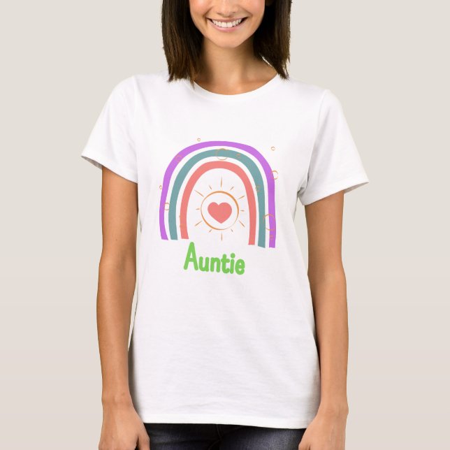 Modern Boho Rainbow Auntie ,älskare auntie,mam T Shirt (Framsida)