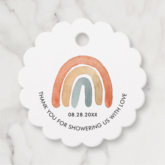 Modern Boho Rainbow Baby Shower Gåvor Etiketter (Framsida)