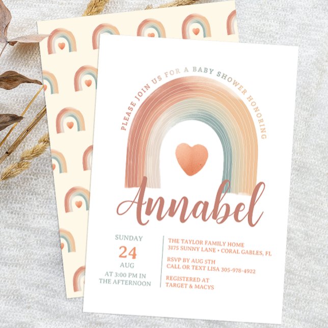 Modern Boho Rainbow Baby Shower-inbjudan - Vatten Inbjudningar (Modern Boho Rainbow Baby Shower)