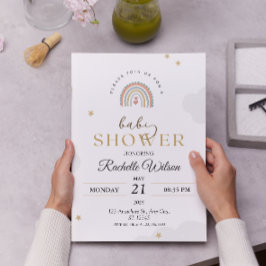 Modern Boho Rainbow Baby Shower Inbjudningar