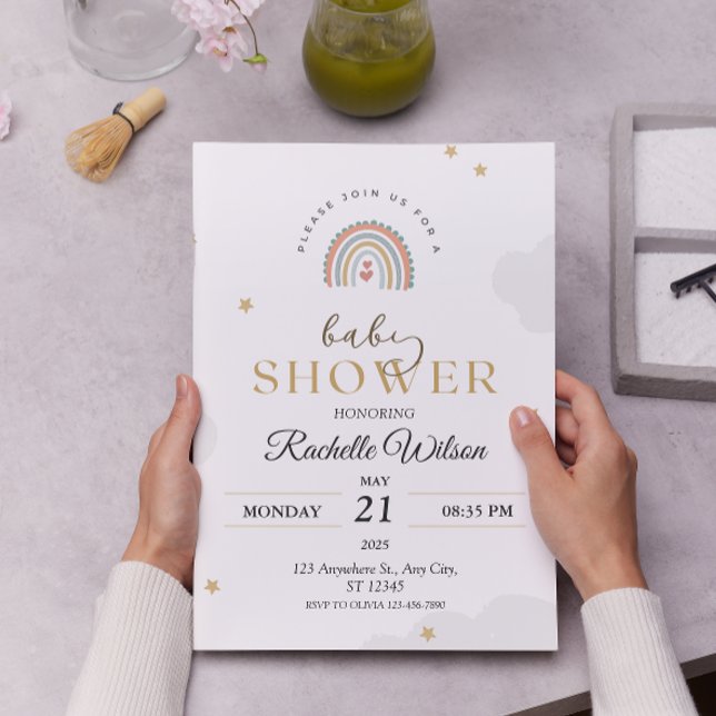Modern Boho Rainbow Baby Shower Inbjudningar (Skapare uppladdad)
