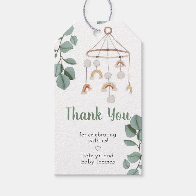 Modern Boho Rainbow Baby Shower Presentetikett (Framsidan)