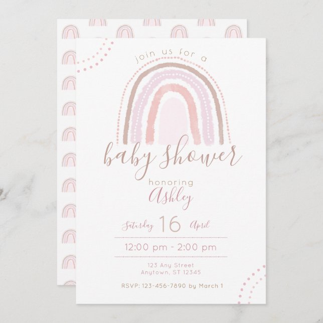 Modern Boho Rainbow Baby Shower Sprinkle Inbjudningar (Fram/baksida)