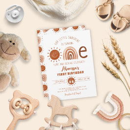 Modern Boho Rainbow Little Sunshine First Birthday Inbjudningar