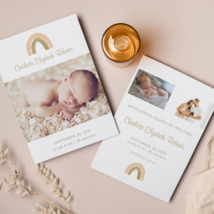 Modern Boho Rainbow Photo Birth-annons Card Inbjudningar