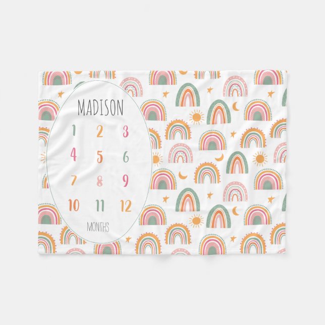 Modern Boho Rainbow Stars Måne Sol Baby-milsten Fleecefilt (Framsidan (Horisontell))