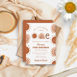 Modern Boho Rainbow Sunshine One First Birthday Inbjudningar