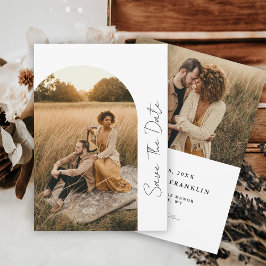 Modern Boho Ram Bröllop Neutral Foto Spara Datum Datumet