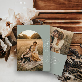 Modern Boho Ram Sage Bröllopsfoto Spara Datumet