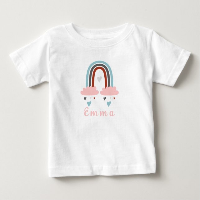 Modern Boho Regnbåge med Personligt Namn T Shirt (Framsida)