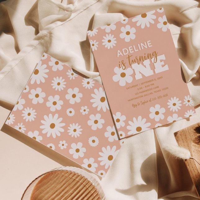 Modern Boho Retro Daisy en Födelsedagsfest Inbjudningar (Skapare uppladdad)