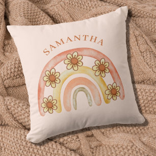 Modern Boho Retro Rainbow Namn Kudde