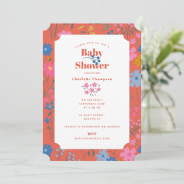 Modern Boho Röd Blommig Vilda Blommor Barnkalas Inbjudningar