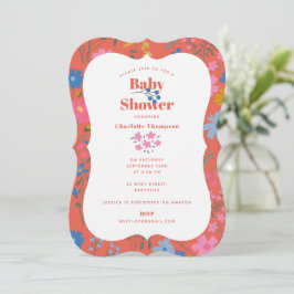 Modern Boho Röd Blommig Vilda Blommor Barnkalas Inbjudningar