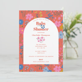 Modern Boho Röd Blommig Vilda Blommor Barnkalas Inbjudningar