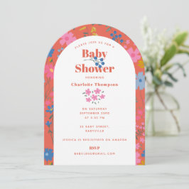 Modern Boho Röd Blommig Vilda Blommor Barnkalas Inbjudningar