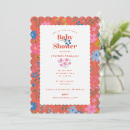 Modern Boho Röd Blommig Vildblommor Barnkalas Inbjudningar