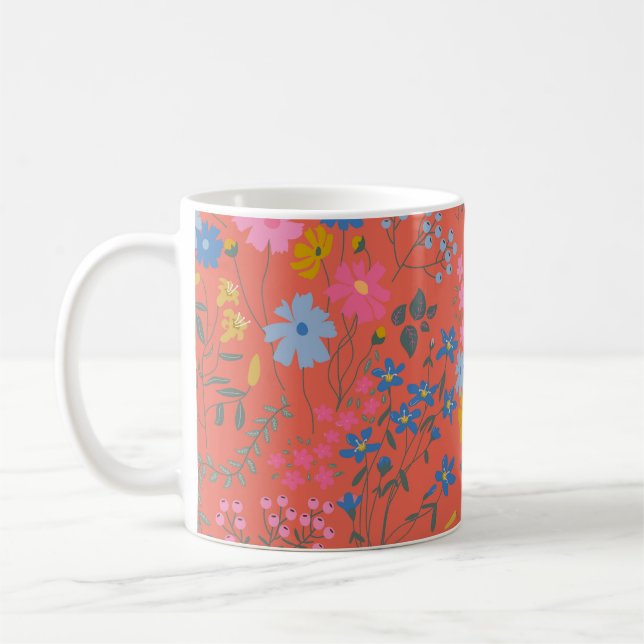 Modern Boho Röd Blommig Vildblommor Kaffemugg (Vänster)