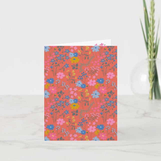 Modern Boho Röd Blommig Vildblommor Kort (Framsida)