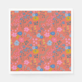 Modern Boho Röd Blommig Vildblommor Pappersservett